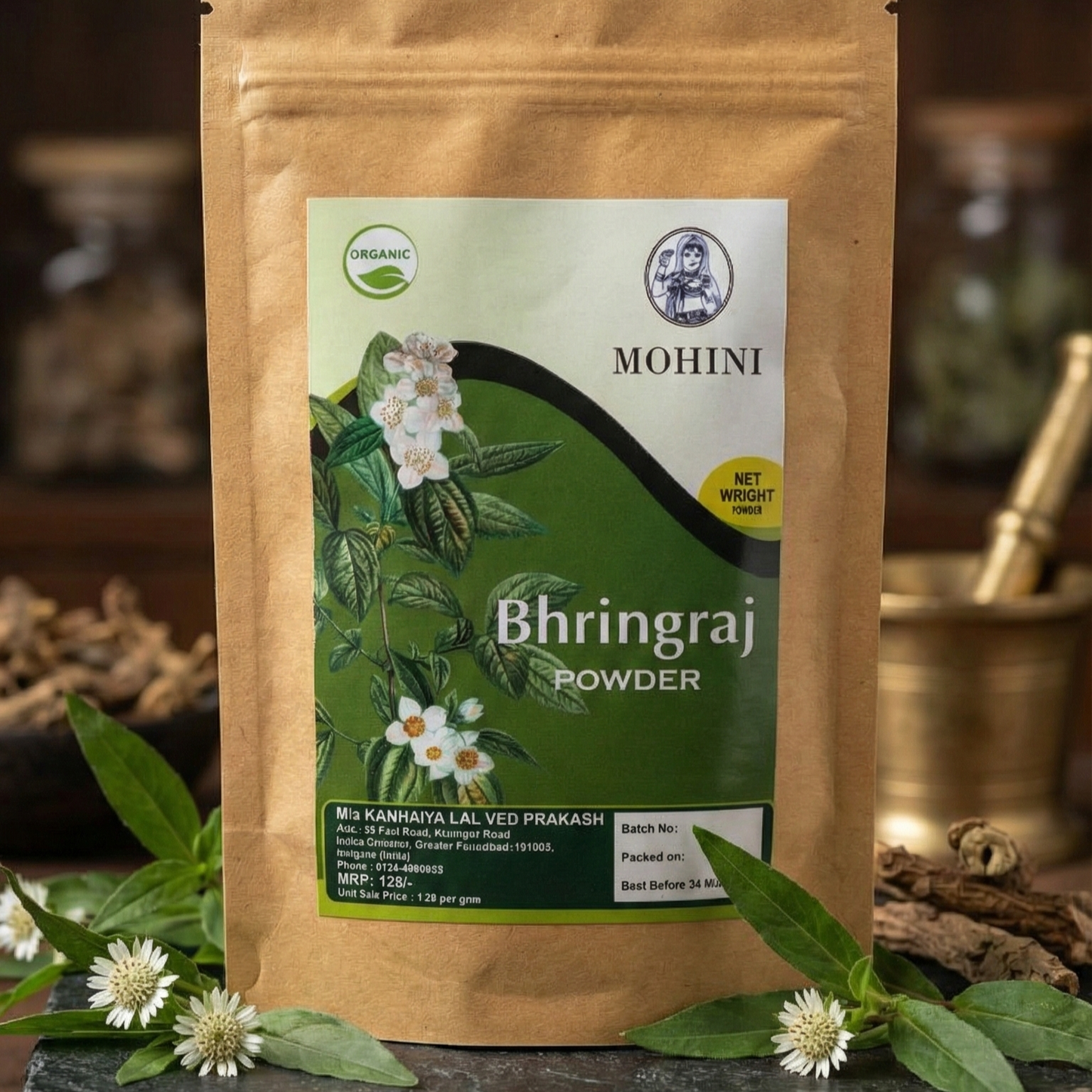 Premium Bhringraj Powder (Eclipta alba) – Natural Ayurvedic Herb for Hair Strength, Growth & Rejuvenation – Premium Grade Herbal Supplement (100g)