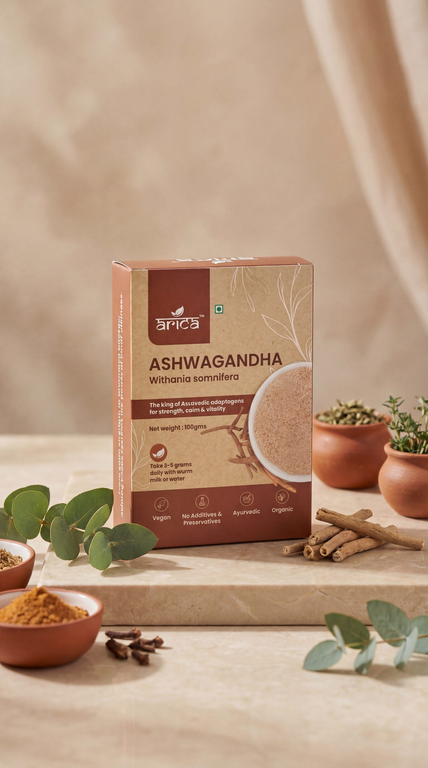 Pure & Organic Ashwagandha Powder – Ayurvedic Withania Somnifera Herb | Stress Relief, Immune Support, Stamina & Wellness (100g)