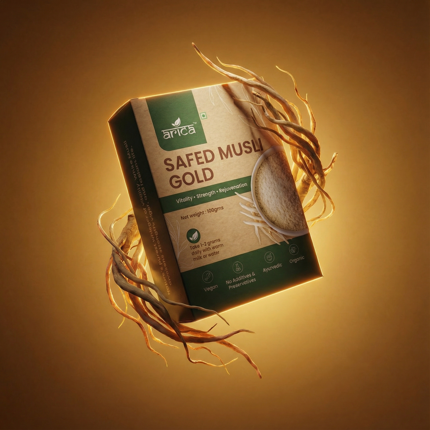 Premium Safed Musli Gold (Chlorophytum Borivilianum) – Natural, High Potency Herbal Root for Vitality & Wellness – Premium Grade Ayurvedic Supplement (100g)