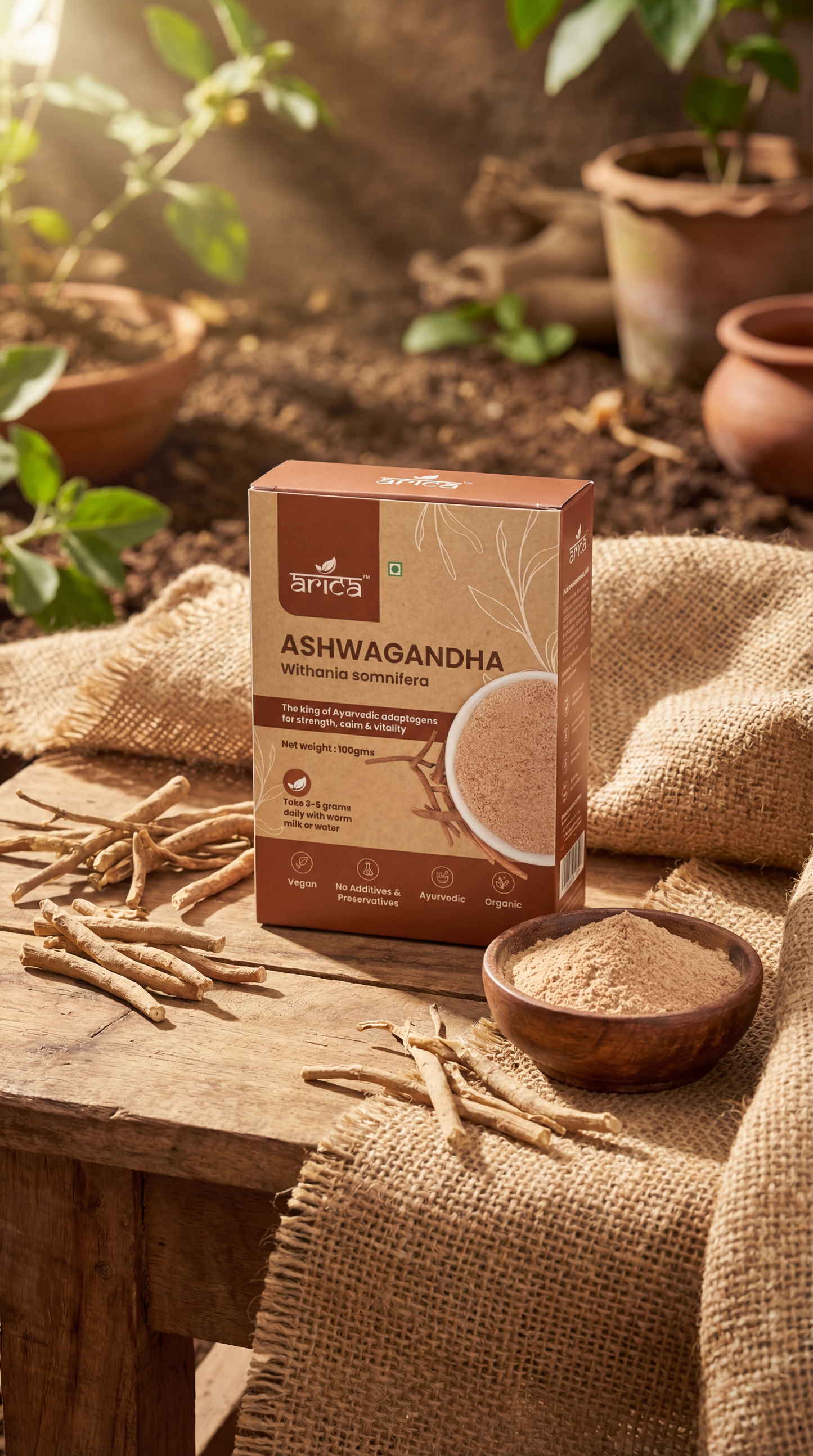 Pure & Organic Ashwagandha Powder – Ayurvedic Withania Somnifera Herb | Stress Relief, Immune Support, Stamina & Wellness (100g)